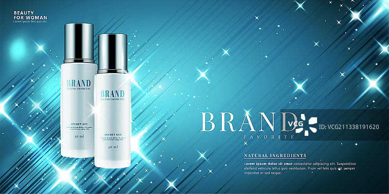 蓝色精华液瓶三维写实广告横幅图片素材