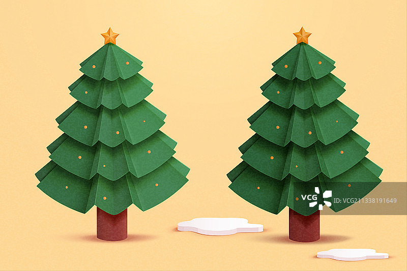 3d立体剪纸风格圣诞树元素图片素材