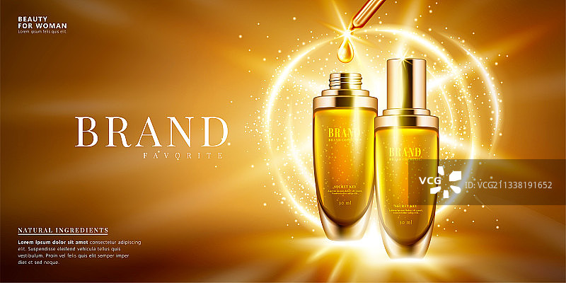 金黄色萃取精华液滴管瓶三维写实广告横幅图片素材