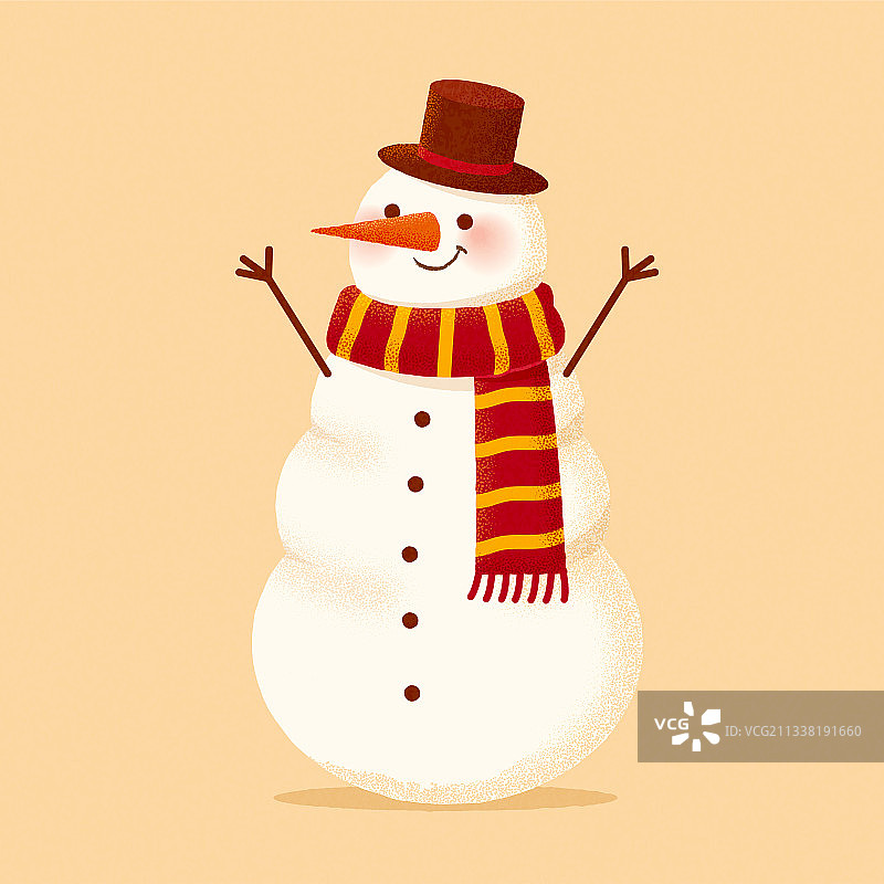 穿着围巾与绅士帽的可爱手绘雪人元素图片素材