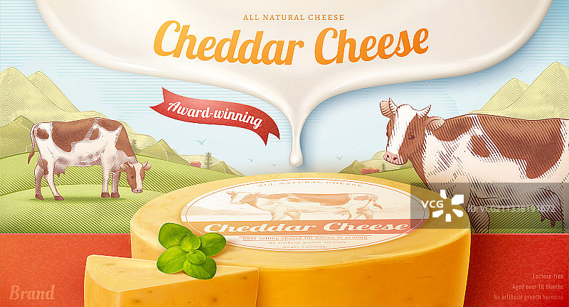 三维切达奶酪蚀刻风格广告横幅图片素材