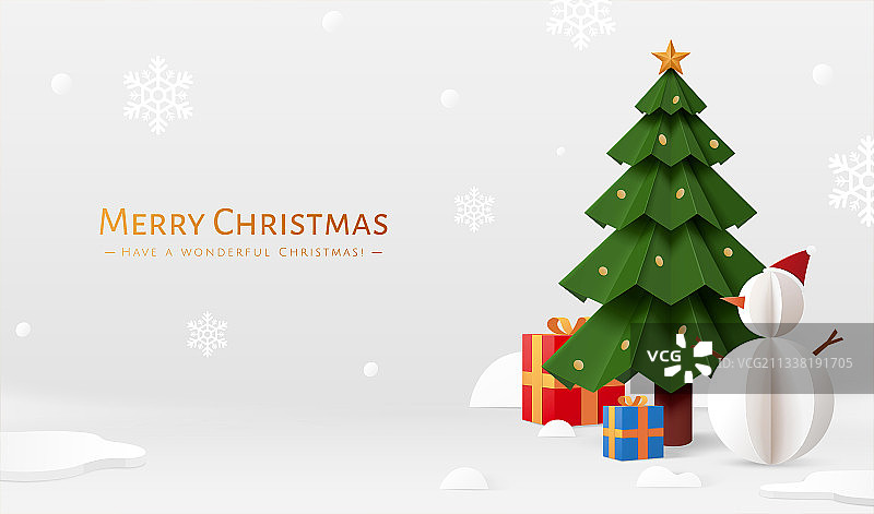 3d白色立体剪纸圣诞庆贺插画图片素材