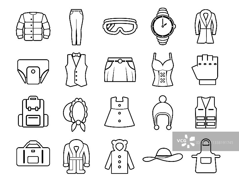 带开放路径元素的服装系列线性图标图片素材