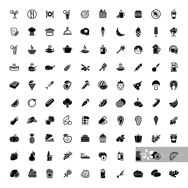 100个美食烹饪图标图片素材