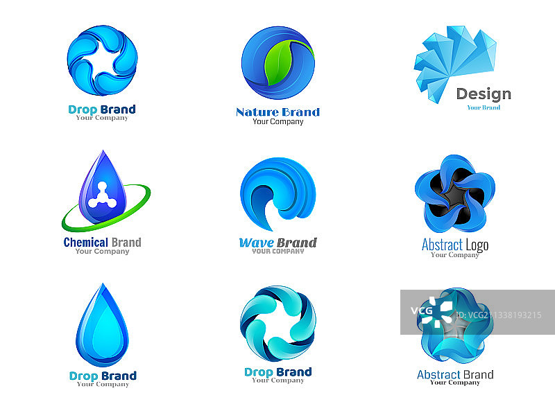 蓝色水滴标志徽章标签合集图片素材
