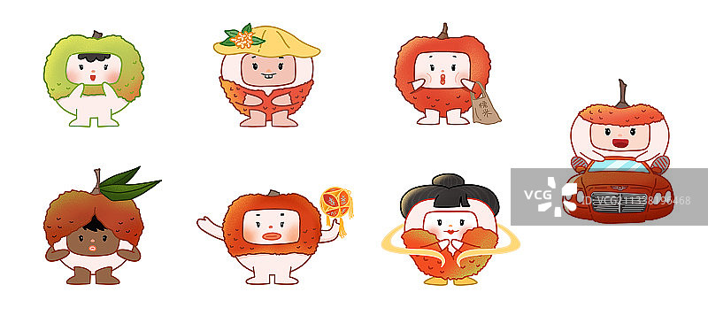 多品种创意荔枝卡通形象图片素材