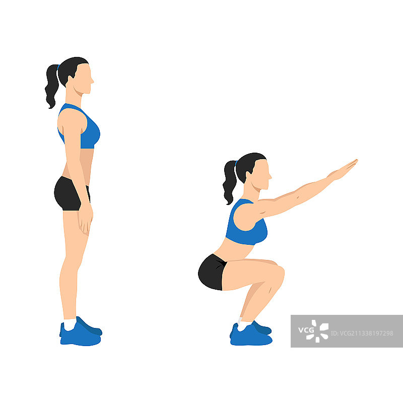 女性徒手深蹲锻炼指南图片素材