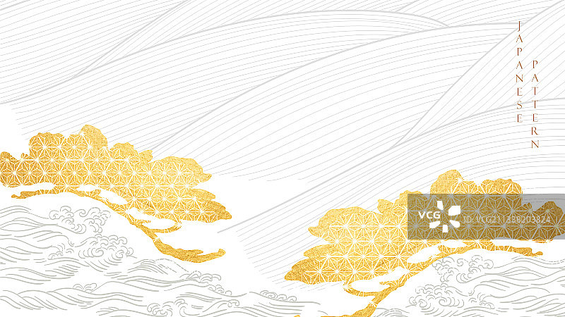 手绘波浪元素的日式背景图片素材