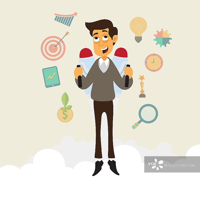扁平风格飞行中的喷气背包商人图片素材