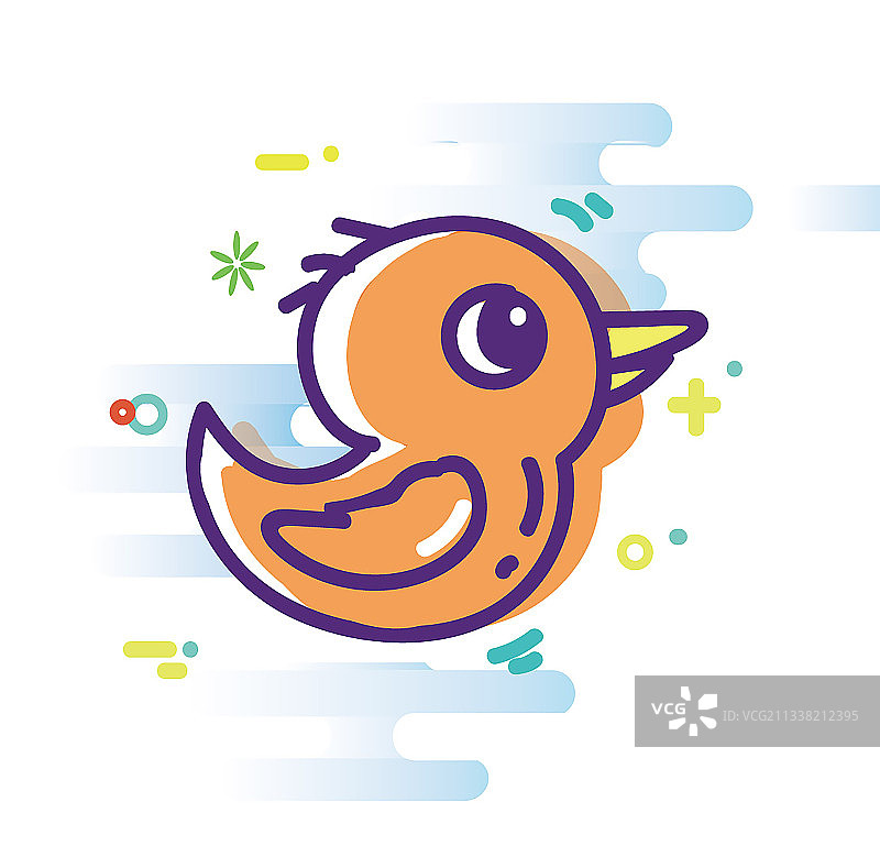 波普风线条风描边可爱卡通鸭子动物素材元素矢量插画图片素材