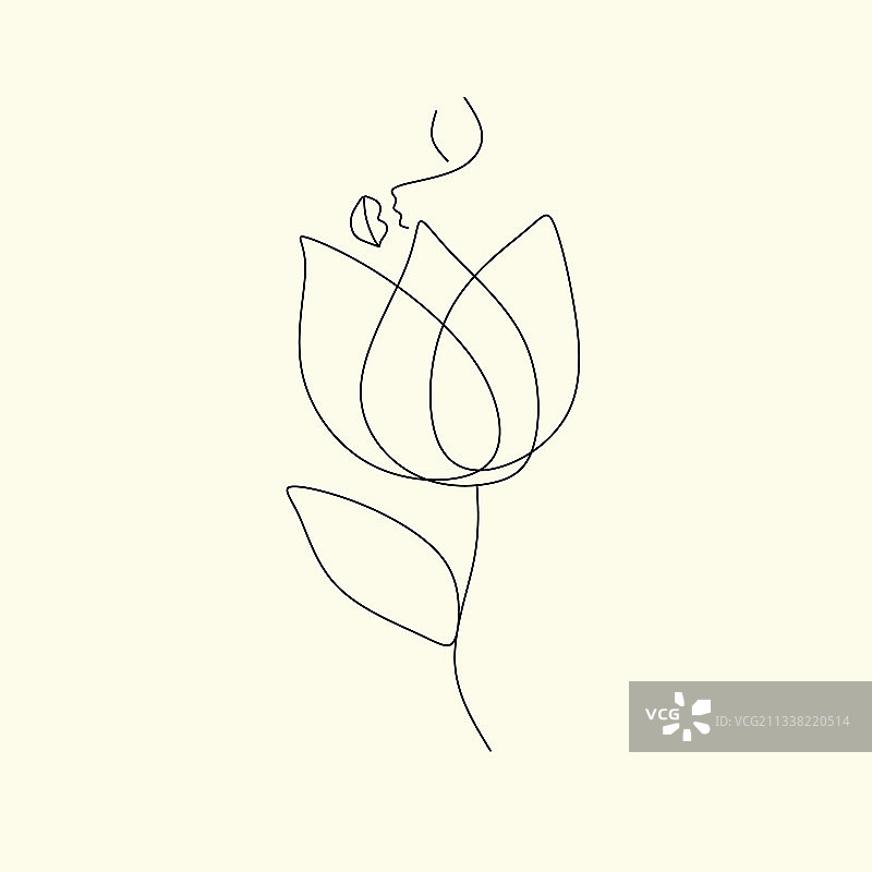 蝴蝶线条艺术和女性手部的女性面部图片素材