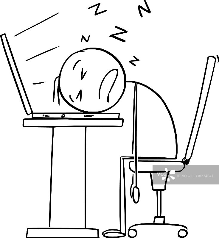 在电脑键盘上睡觉的疲惫员工图片素材