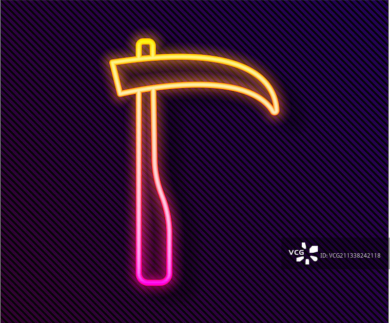 黑色背景上的发光霓虹灯镰刀图标图片素材