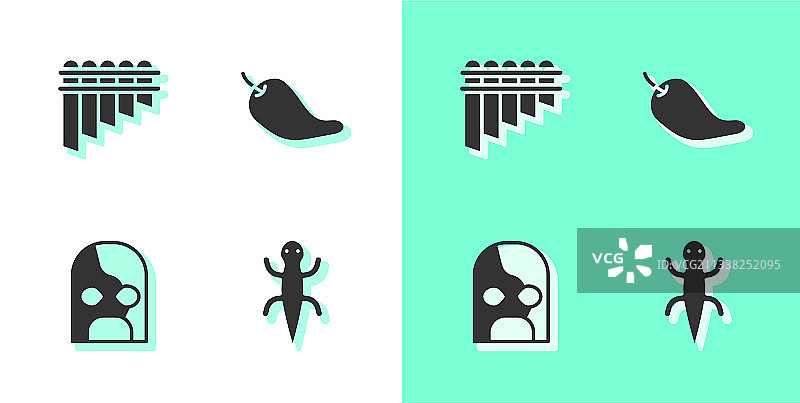 蜥蜴排箫墨西哥摔跤手和辣椒套装图片素材