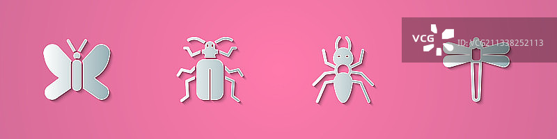 剪纸蝴蝶、金龟子、甲虫和蚂蚁图案图片素材