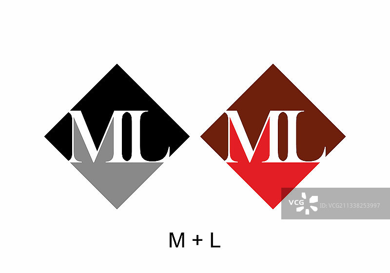 黑灰红色ML首字母标志图片素材