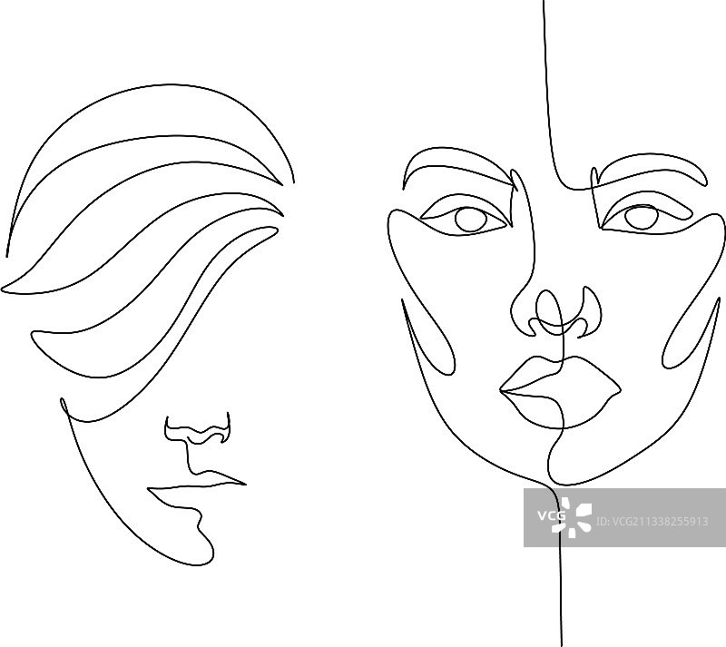 超现实面孔连续线条画集图片素材