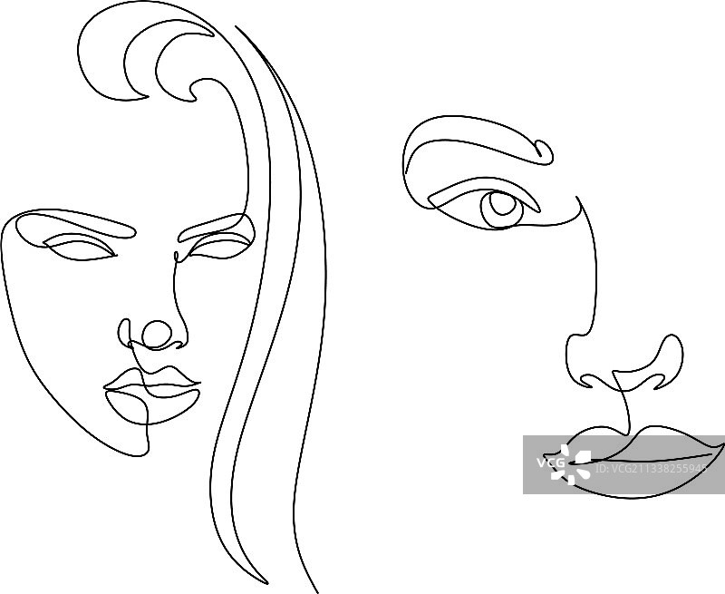 超现实面孔连续线条画集图片素材