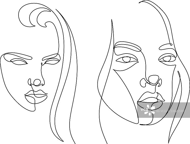 超现实面孔连续线条画集图片素材