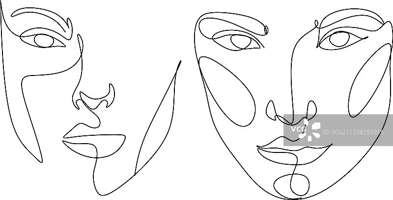 超现实面孔连续线条画集图片素材