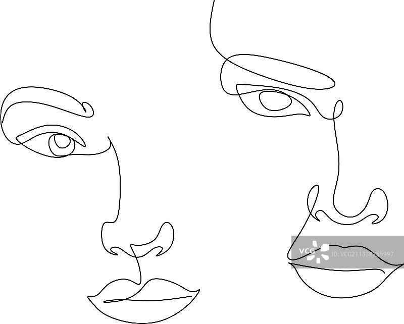 超现实面孔连续线条画集图片素材