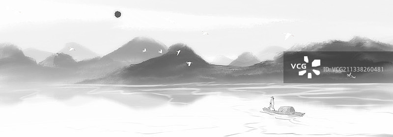 中国风荧幕背景分成山水画图片素材