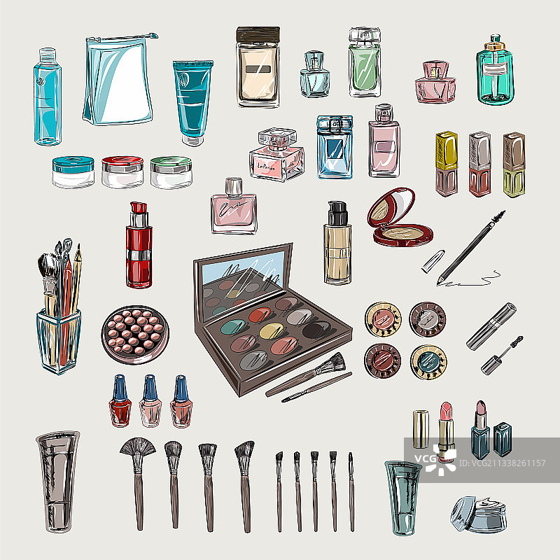 装饰性化妆品和化妆刷图片素材
