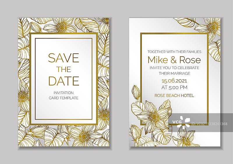 奢华鲜花婚礼邀请函设计图片素材