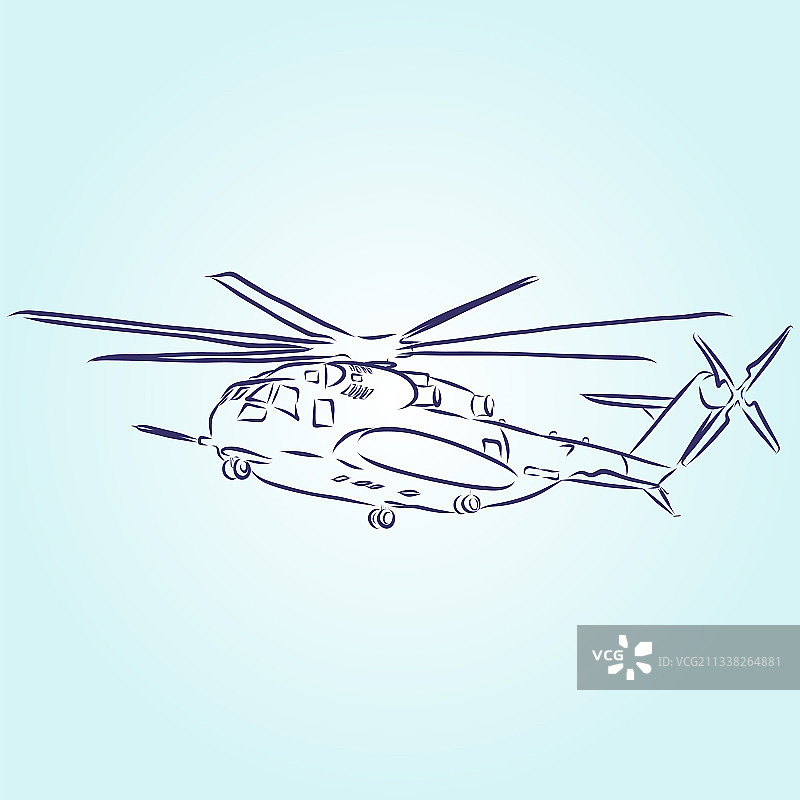 直升机黑白绘画图片素材