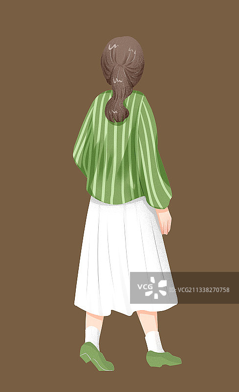 裙子女孩背影插画元素图片素材