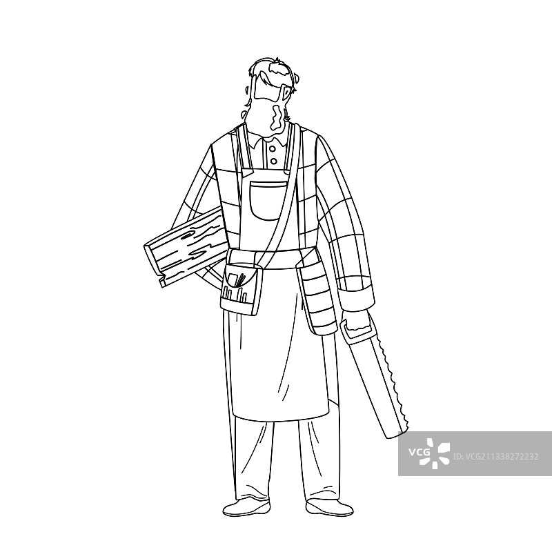 木匠拿着锯子和木板图片素材