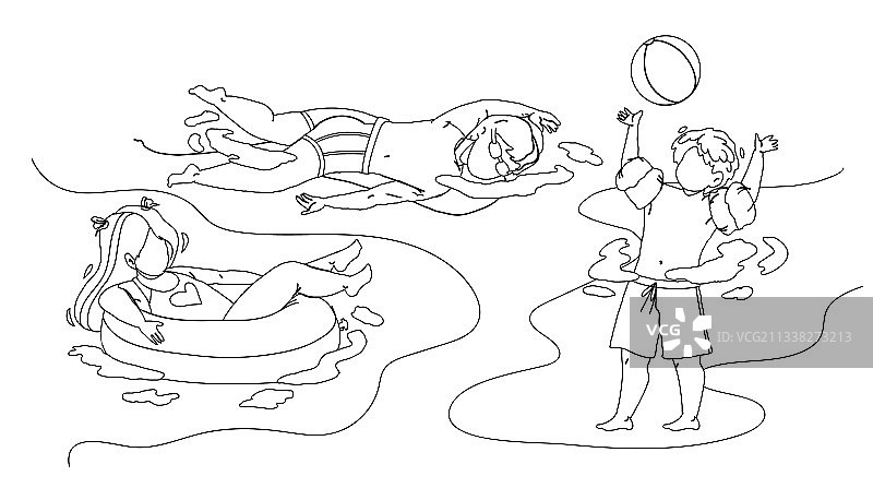 儿童在水池中游泳和玩耍图片素材