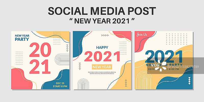 2021新年社交媒体帖子模板图片素材