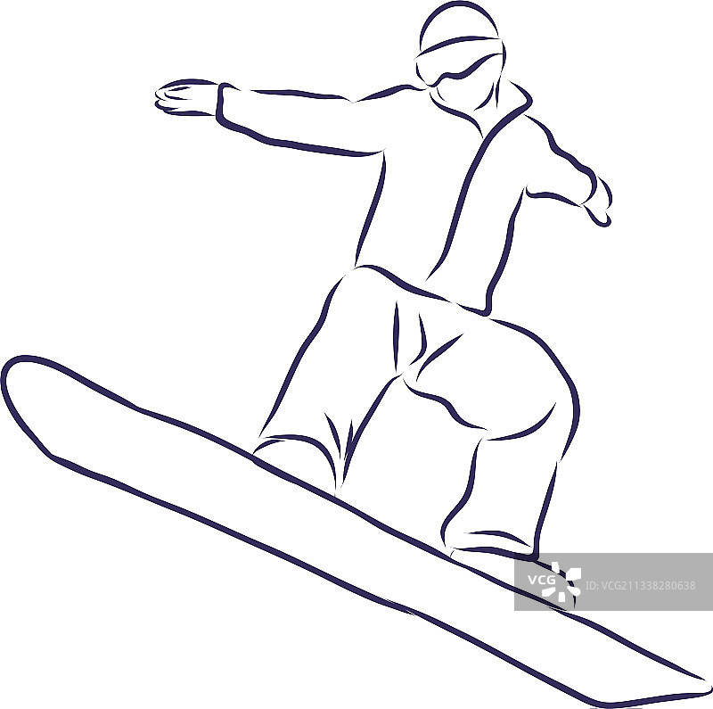单板滑雪运动和积极生活方式素描图片素材