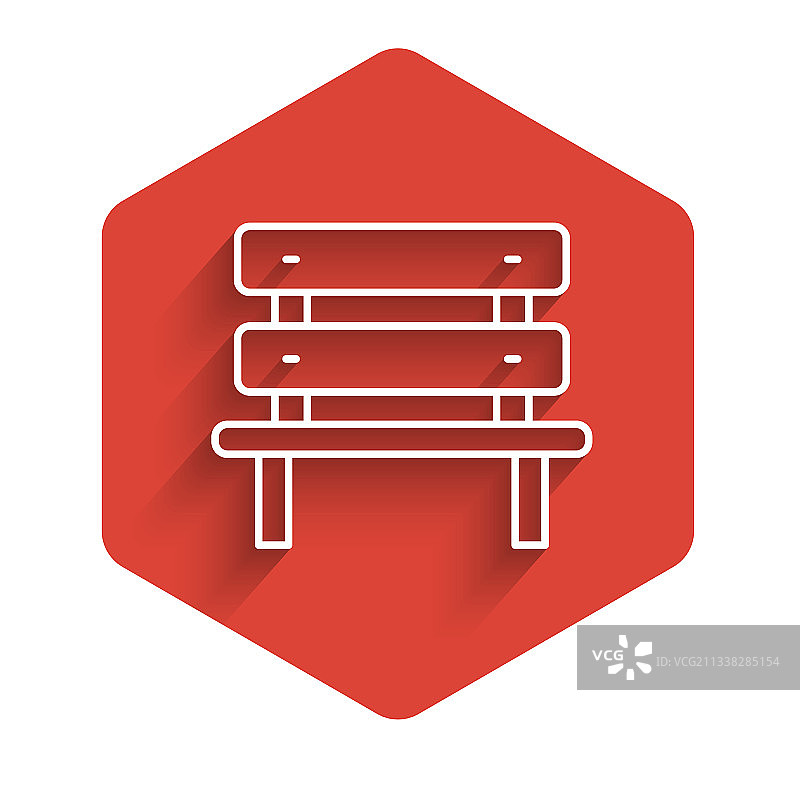 白色线条长椅图标，带长阴影图片素材