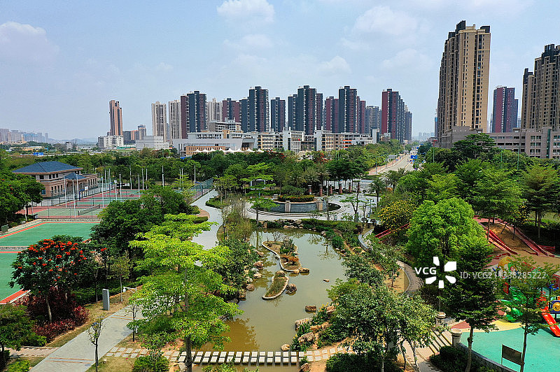 广东省惠州市惠城区鹿江公园基督教惠州堂航拍图片素材