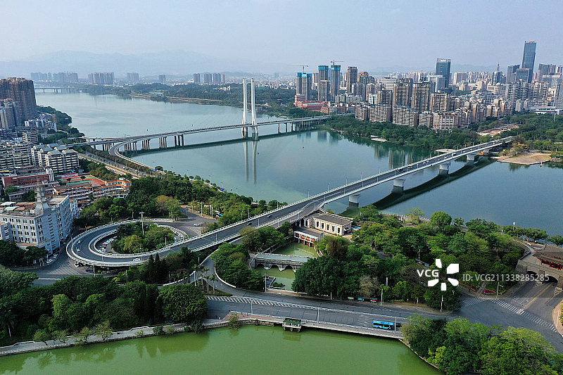 广东省惠州市惠城区朝京门和江北中心区航拍图片素材