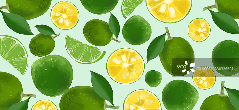 可爱小清新植物水果青柠檬壁纸贴纸墙纸窗帘花纹包装插画素材图片素材