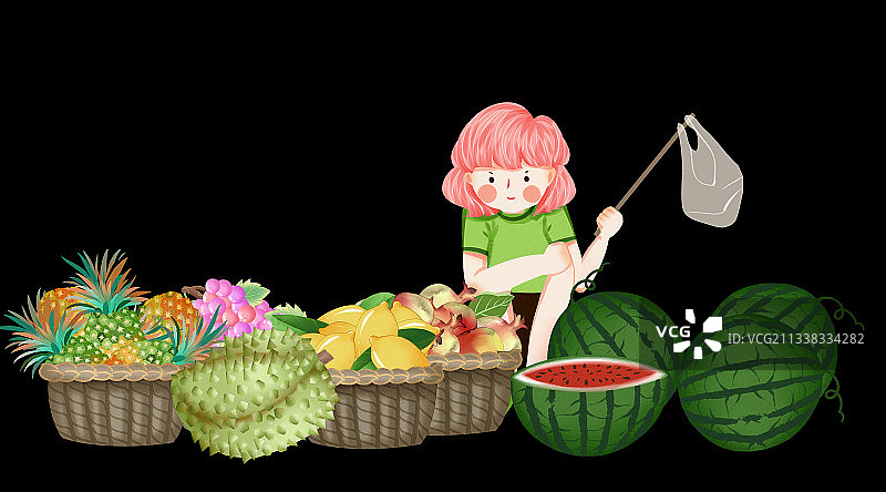各种各样水果摊卖水果插画元素图片素材