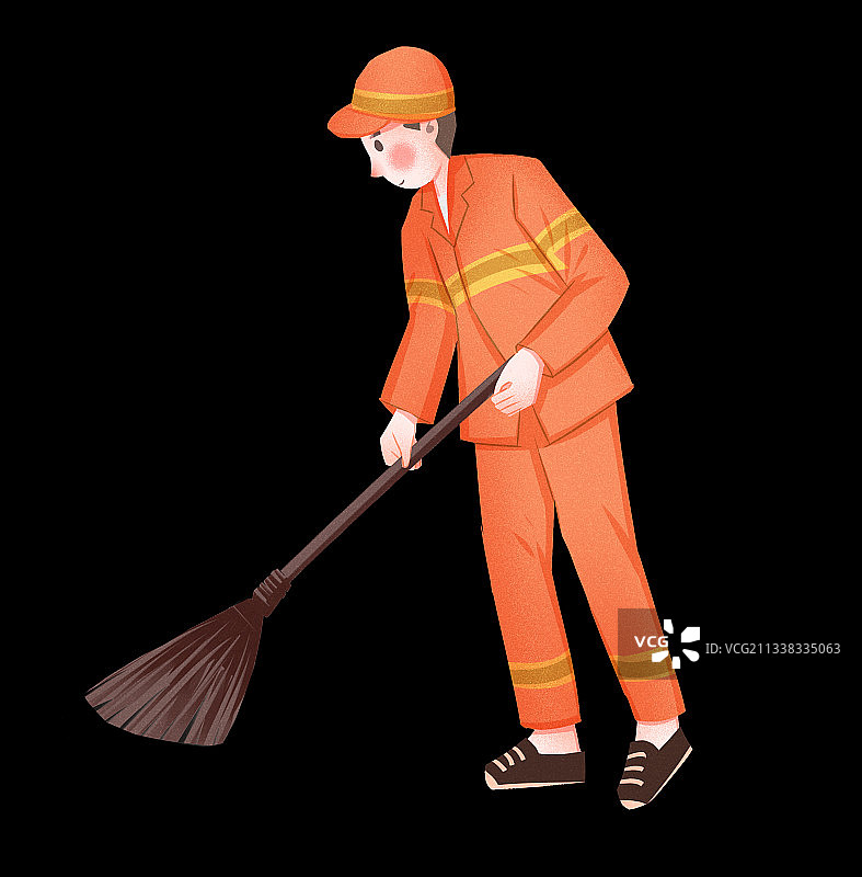 清洁工扫地插画人物元素图片素材