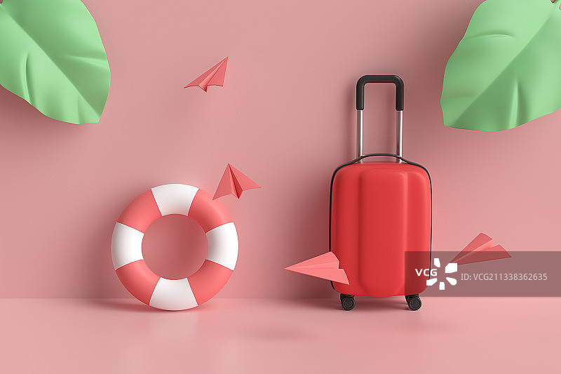 3D渲染的夏日旅行主题行李箱图片素材