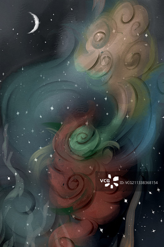 中国风天空的云插画背景图片素材