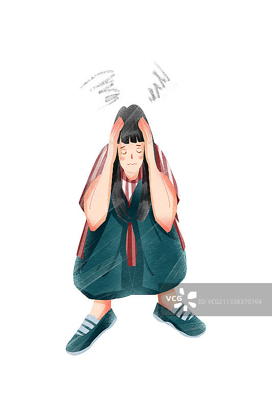 女孩情绪焦虑烦恼插画元素图片素材