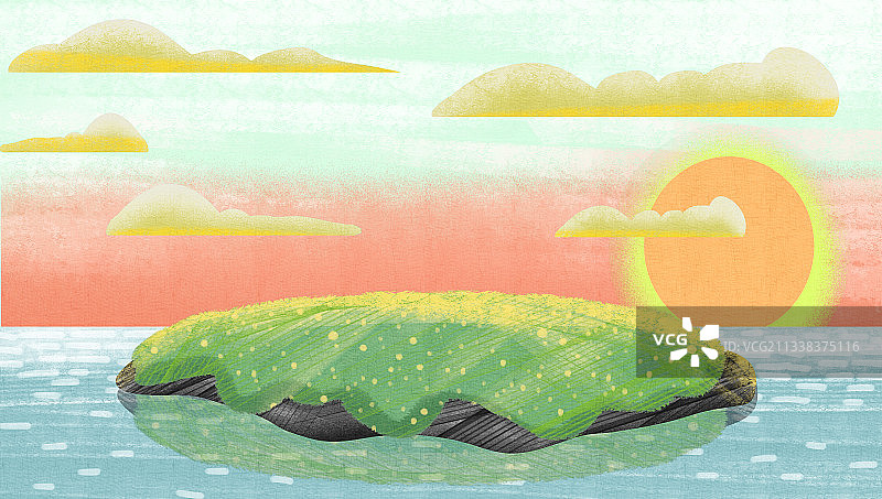 夕阳海岛插画背景图片素材