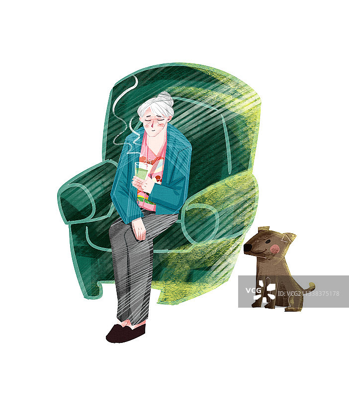 老年人与狗插画图片素材
