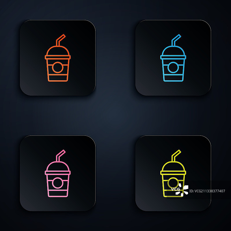 彩色霓虹线条奶昔图标（黑色背景）图片素材