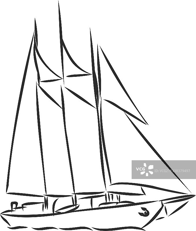墨线海洋帆船或小船图片素材