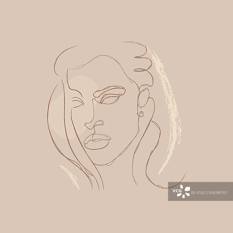 优雅人像连续轮廓粉笔画图片素材
