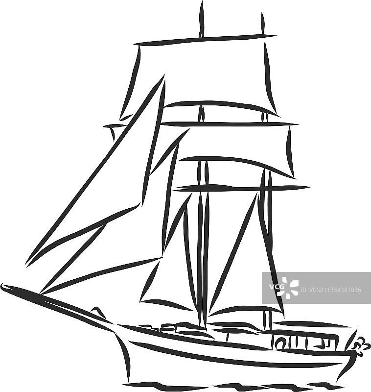 手绘帆船素描图片素材