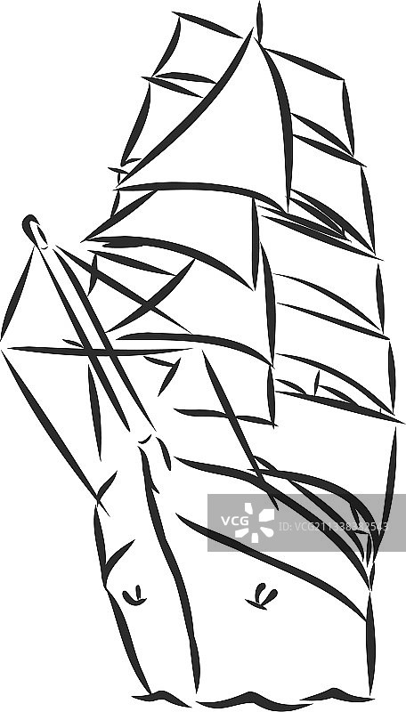 墨线海洋帆船或小船图片素材